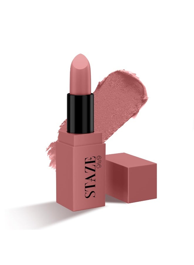 Staze 9to9 Crème De La Matte Lipstick | Intense Color Payoff | Weightless Silky Formula | Smudgeproof & Transferproof | 12 Hrs Stay | Non-Drying Pigmented Lightweight | 01 Sparkly Rosé | 4.2 g - Image 1